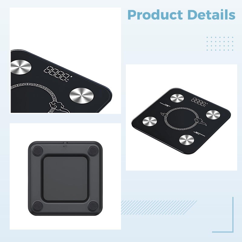 Rechargeable Smart Body Fat Scale 24 Metrics Digital Weighing Scale Black Tempered Glass - Image 3