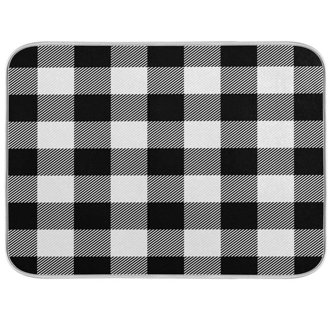 WHITE AND BLACK BUFFALO PLAID DISH DRYING MAT 18X24 FOR KITCHEN CLASSIC BUFFALO CHECK DISHES PAD DISH DRAINER RACK MATS ABSORBENT FAST DRY KITCHEN ACCESSORIES