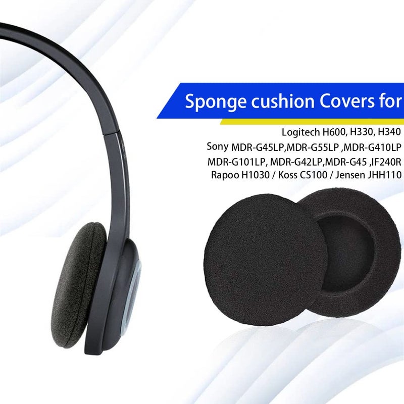 Blacell 10 Pairs 60mm/2.4" Replacement Foam Ear Pud Earpads Sponge Cushion Covers for Logitech H600, H330, H340,Sony MDR-G45LP,Jensen JHH110 /FreeTalk 5091,Aiwa HP-CN5 /Labtec Axis 502 headset Black (BLACK) - Image 3
