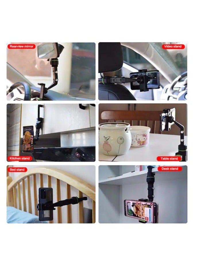 ELTRAZONE 360 Degree Rotating Rearview Mirror Multifunctional Car Phone Holder Clip Bracket Cell Phone Holder for 4.0-6.1 Inch Mobile (Green) - Image 3