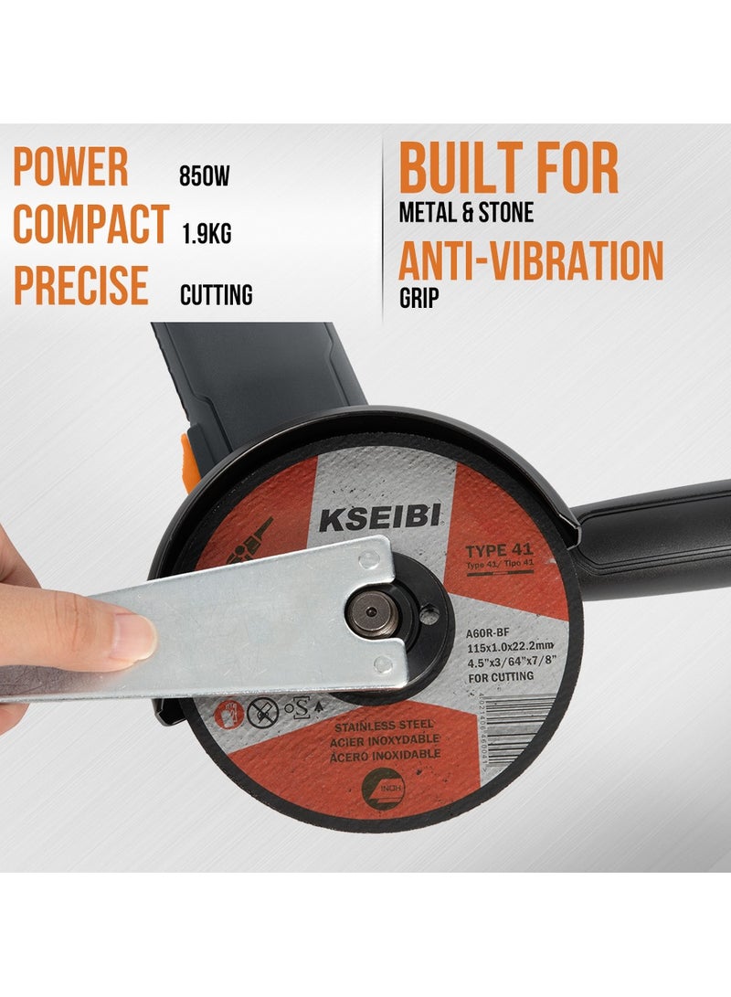 كسيبي منشار الزوايا 850 وات، قطر القرص 115 ملم، أداة طحن كهربائية 11000 دورة في الدقيقة، آلة طحن دقيقة لقطع وطحن المعادن والحجر والخشب والتلميع وإزالة الصدأ. - Image 5