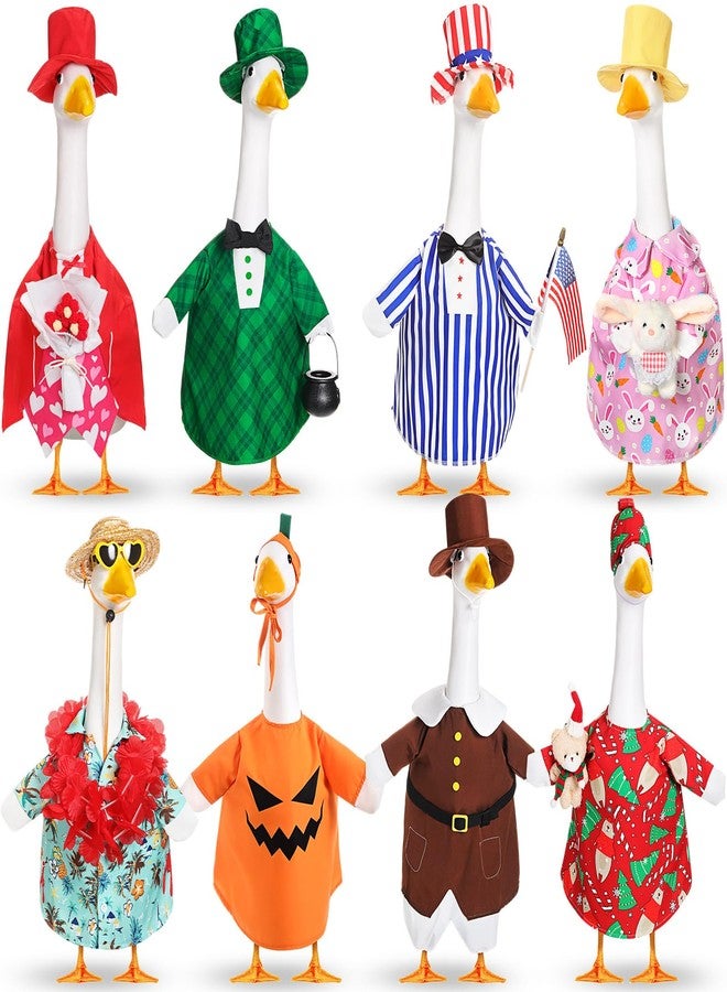 Silicherry 8 Set Holiday Seasonal Baby Goose Outfits for 17" Cement Baby Goose Statue Summer 4th of July All Seasons Costume for Lawn Garden Patio Indoor Outdoor Decoration (Boy Style) - Image 1