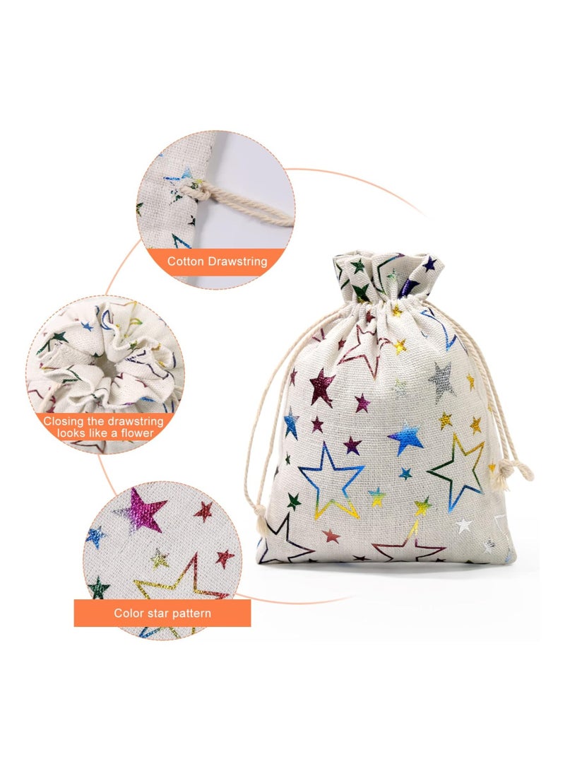 SOLARAE 20PCS 13 x 18CM Colorful Star Print Linen Burlap Bags, Lightweight Drawstring Gift Pouches, Breathable Jute Sacks for Jewelry, Weddings, Parties, Birthdays, and DIY Crafts. - Image 3