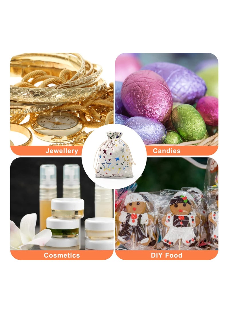 SOLARAE 20PCS 13 x 18CM Colorful Star Print Linen Burlap Bags, Lightweight Drawstring Gift Pouches, Breathable Jute Sacks for Jewelry, Weddings, Parties, Birthdays, and DIY Crafts. - Image 4