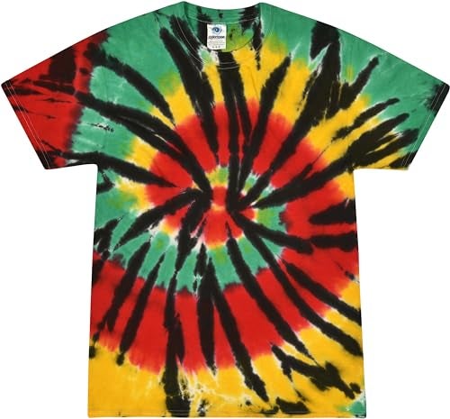 Colortone 100% Cotton Tie Dye T-Shirt for Kids 10-12, Medium, Rasta Web - Image 1