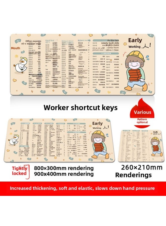 Mouse Pad Oversized Office Shortcut Key Thickened Edge Game Keyboard Wrist Soft Table Mat Men's And Women's Cute Black-Color:260x210mm-3mm-Pattern:Worker Shortcut Keys
