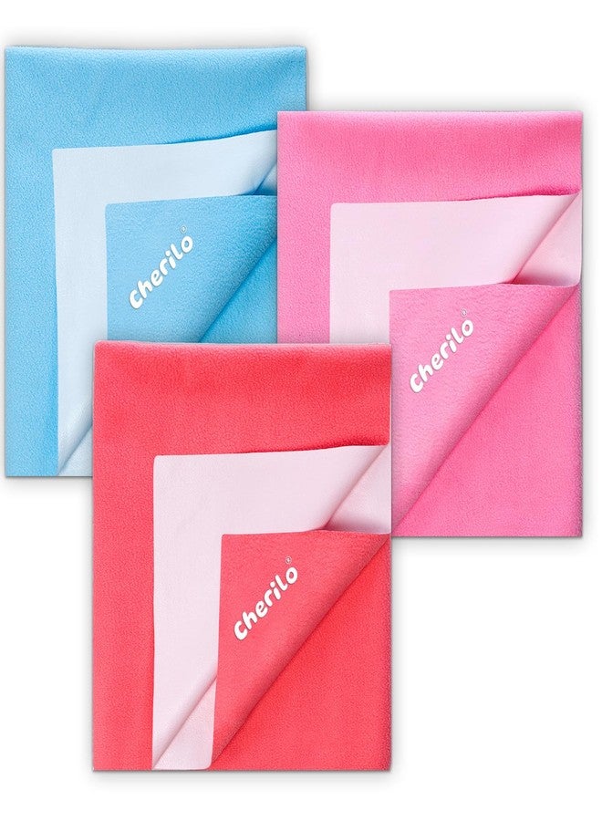 Cherilo Waterproof Reusable Baby Dry Sheet, Medium Size (70 X 100cm) Pack of 3, (Pink + Salmon Rose + Sky Blue) - Image 1