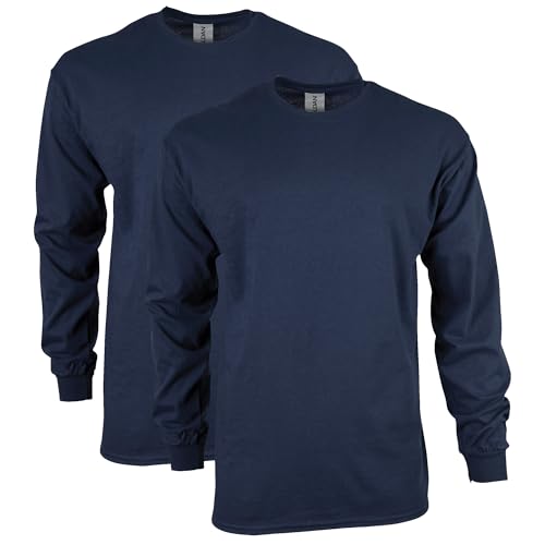 Gildan Men's Ultra Cotton Long Sleeve T-Shirt, Style G2400, Multipack, Navy (2-Pack), X-Large - Image 1