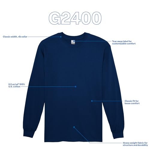 Gildan Men's Ultra Cotton Long Sleeve T-Shirt, Style G2400, Multipack, Navy (2-Pack), X-Large - Image 4