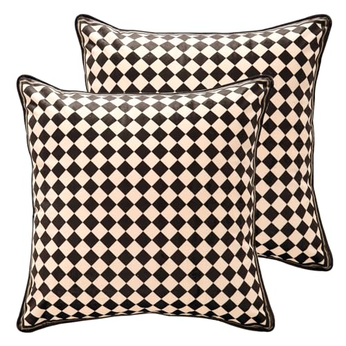 patdrea Designer Rectangle Animal Print Velvet Throw Pillow Cover 18x18 inchesBrown Yellow Checkered PatternDecorative Lumbar Pillowcases Cushion for Bed Living Room Outdoor CarPack of 2 - Image 1