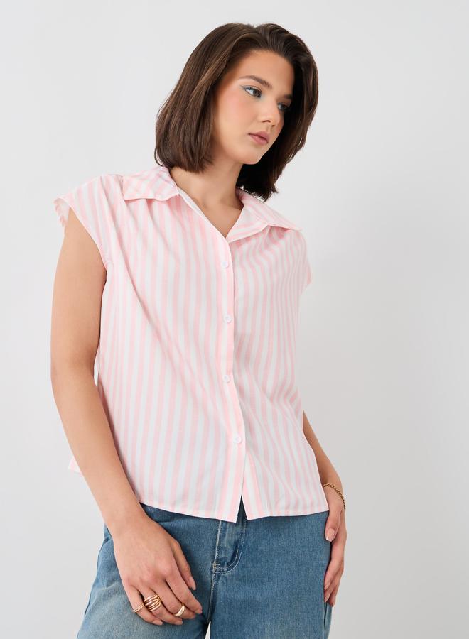 Take Two Take Two Striped Sleeveless Spread Collar Shirt - Image 3