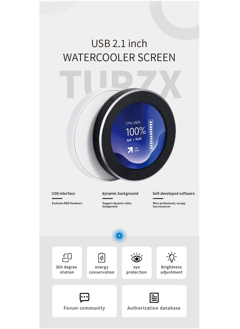 Generic - USB 2.1 Inch Watercool Screen 480x480 IPS Secondary Screen 2.1'' Round LCD for Desk PC CPU GPU RAM HDD Monitoring Freely AIDA64 - Image 1