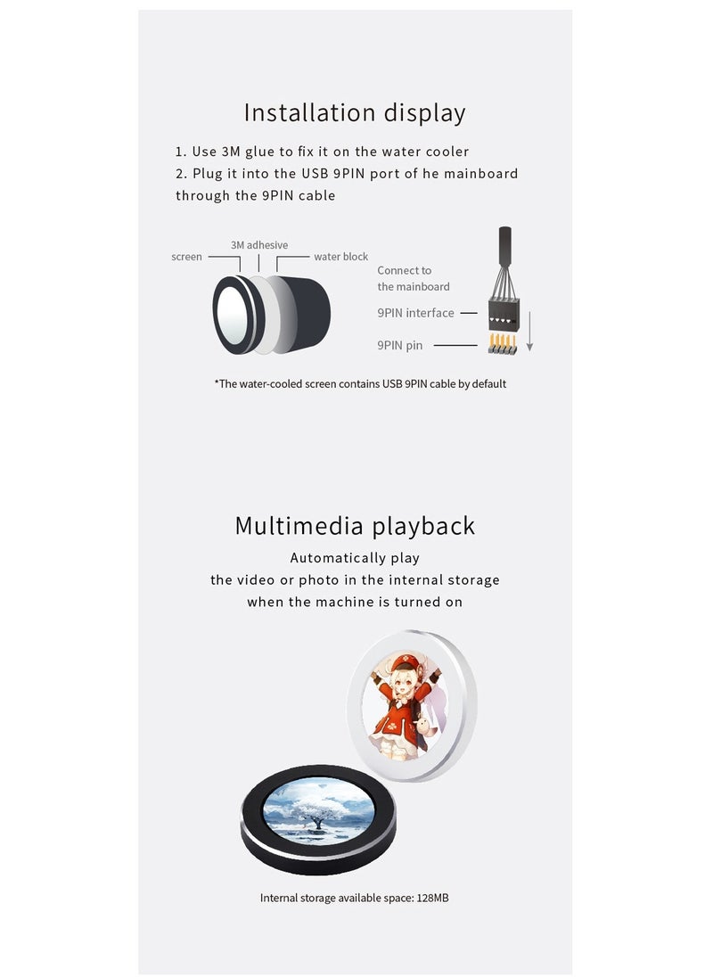Generic - USB 2.1 Inch Watercool Screen 480x480 IPS Secondary Screen 2.1'' Round LCD for Desk PC CPU GPU RAM HDD Monitoring Freely AIDA64 - Image 1