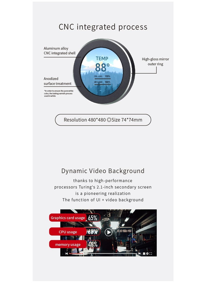 Generic - USB 2.1 Inch Watercool Screen 480x480 IPS Secondary Screen 2.1'' Round LCD for Desk PC CPU GPU RAM HDD Monitoring Freely AIDA64 - Image 1