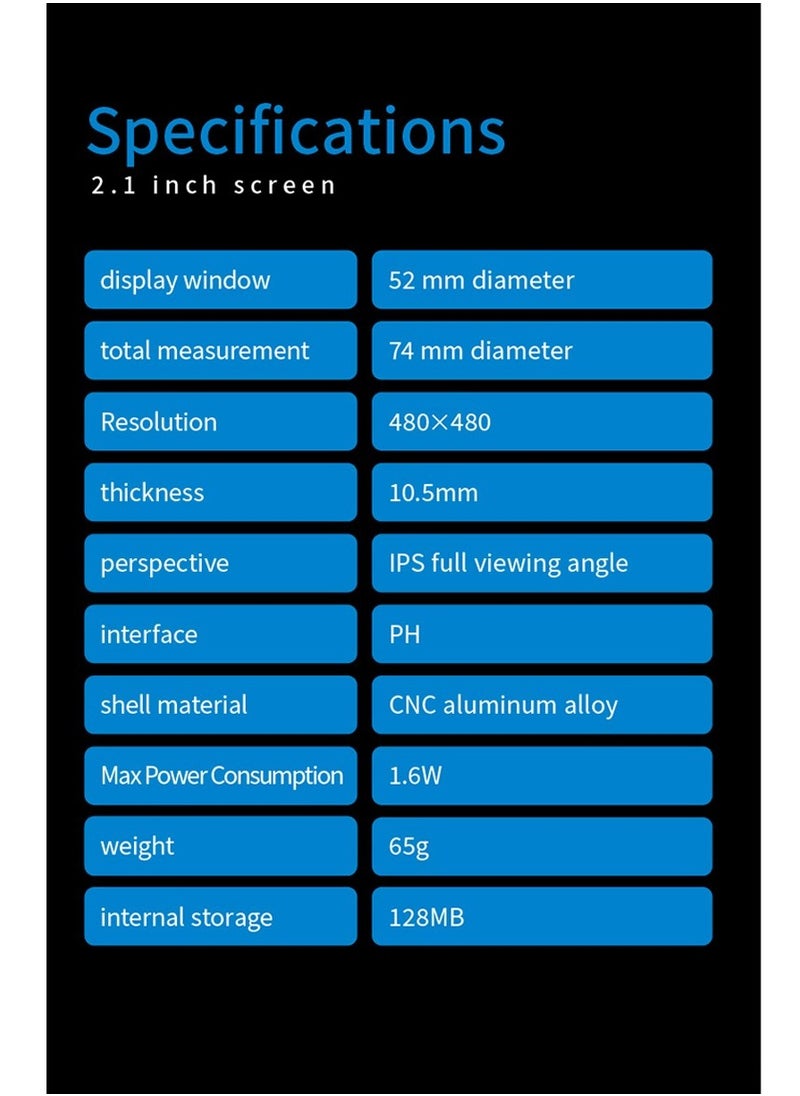 Generic - USB 2.1 Inch Watercool Screen 480x480 IPS Secondary Screen 2.1'' Round LCD for Desk PC CPU GPU RAM HDD Monitoring Freely AIDA64 - Image 1