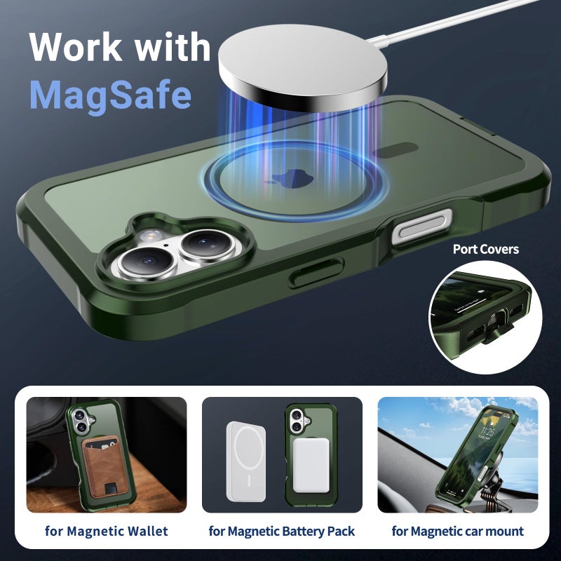 jaroco Magnetic for iPhone 16 Case, [Compatible with MagSafe][Military Grade Drop Protection][Heavy Duty Protection][Non-Slip][Shockproof] 2-Layer Durable Bumper Phone Case 6.1''-Army Green - Image 4