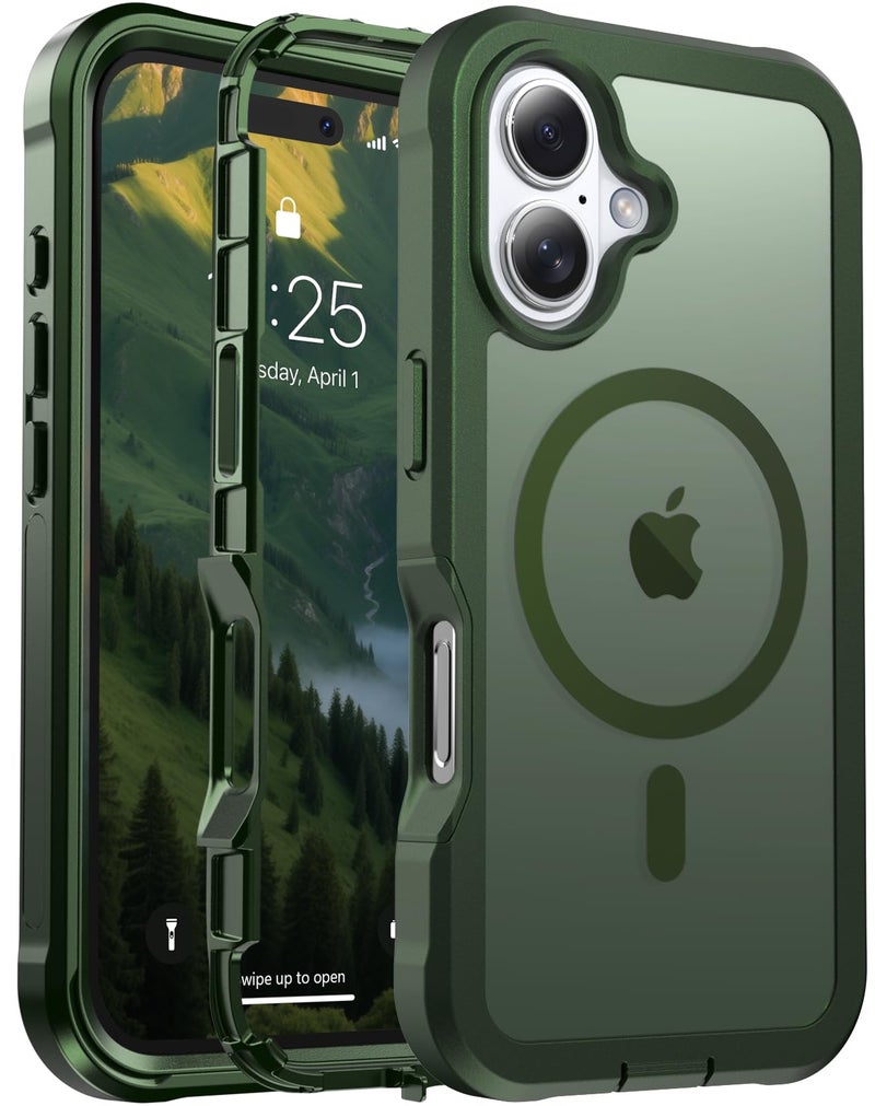 jaroco Magnetic for iPhone 16 Case, [Compatible with MagSafe][Military Grade Drop Protection][Heavy Duty Protection][Non-Slip][Shockproof] 2-Layer Durable Bumper Phone Case 6.1''-Army Green - Image 1