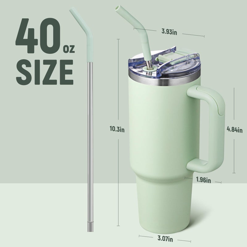 COKTIK 40 oz Tumbler With Handle and Straw Lid, Vacuum Insulated Travel Coffee Mug Stainless Steel Insulated Cup for Beverages, Leak-proof, Cupholder Friendly (Seafoam) - Image 2
