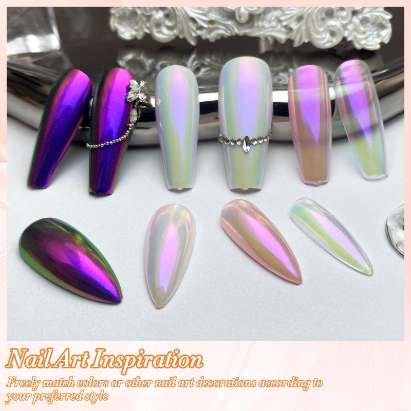 FNNZ Unicorn Chrome Nail Powder, Aurora Unichrome Mermaid Aurora Pigment Pearlescent Nail Art Glitter Dust Decoration for Home DIY Salon Manicure - Cyber Mirage - Image 4