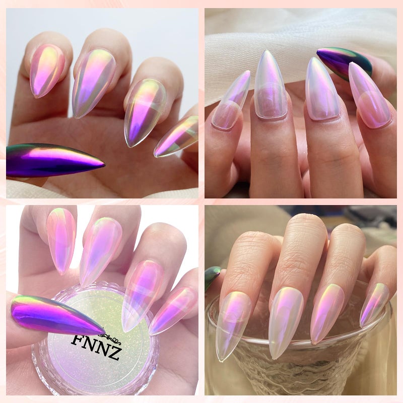 FNNZ Unicorn Chrome Nail Powder, Aurora Unichrome Mermaid Aurora Pigment Pearlescent Nail Art Glitter Dust Decoration for Home DIY Salon Manicure - Cyber Mirage - Image 5