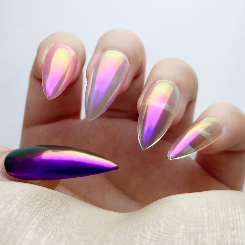 FNNZ Unicorn Chrome Nail Powder, Aurora Unichrome Mermaid Aurora Pigment Pearlescent Nail Art Glitter Dust Decoration for Home DIY Salon Manicure - Cyber Mirage - Image 2