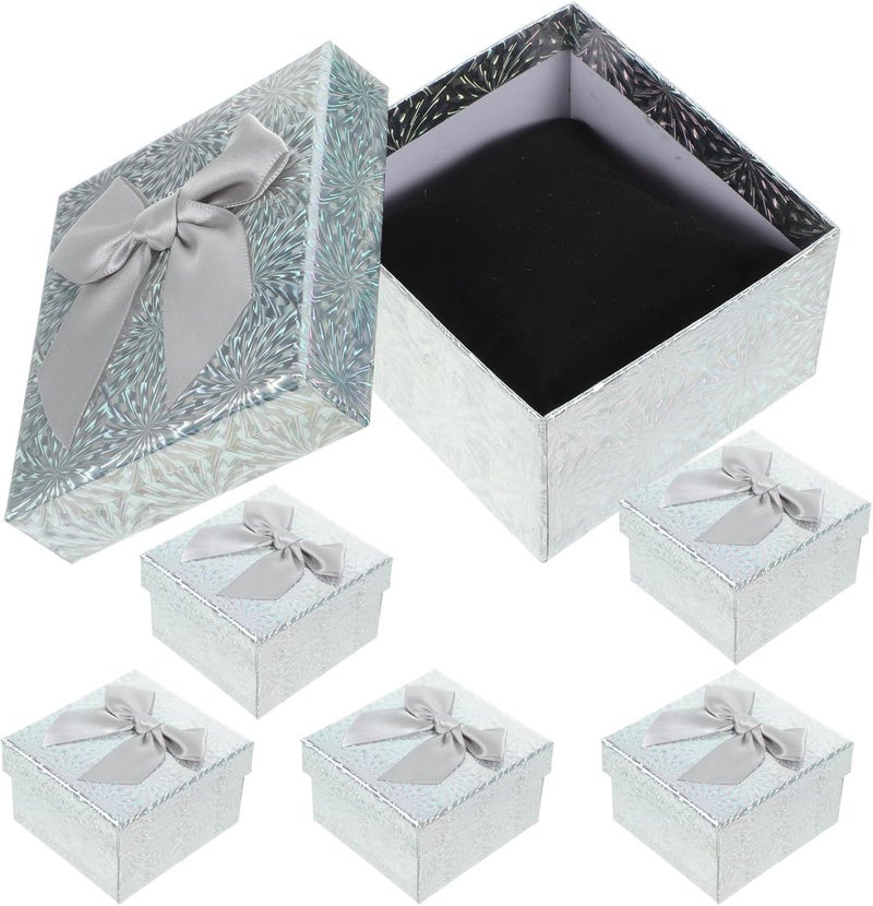WESIEVYA Foldable Gray Paper Boxes with Lids and Ribbon, Small 9x8.5x5.5cm Set for Birthday, Bridesmaid, and Party Favor Packaging - Image 1