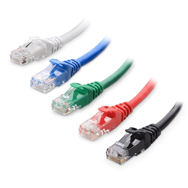 CableMatters 10Gbps 5-Color Combo Snagless Short Cat 6 Ethernet Cable - 1ft, Cat 6 Cable, Cat6 Cord, Ethernet Cord, Multicolored (Black, Blue, White, Green, Red) - Image 1