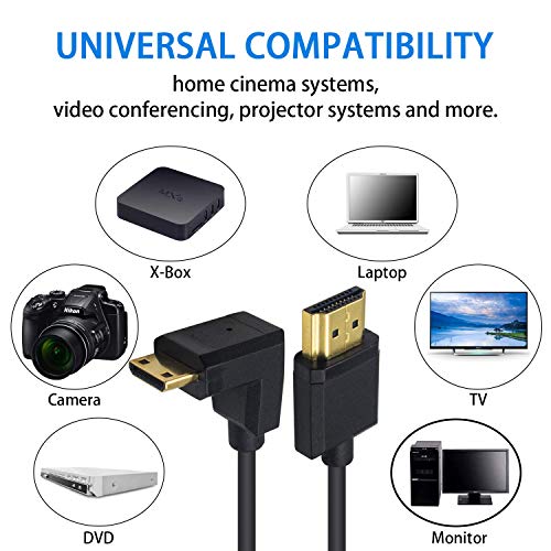 Duttek Coiled Mini HDMI to HDMI 90 Degree Cable 1 FT-4 FT, Ultra-Thin Down Angled HDMI Male to Mini HDMI Male Coiled Cable Support 4K Ultra HD, 1080p, 3D - Image 4