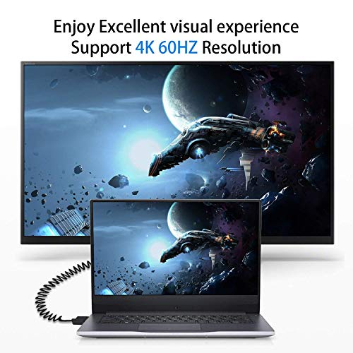 Duttek Coiled Mini HDMI to HDMI 90 Degree Cable 1 FT-4 FT, Ultra-Thin Down Angled HDMI Male to Mini HDMI Male Coiled Cable Support 4K Ultra HD, 1080p, 3D - Image 5