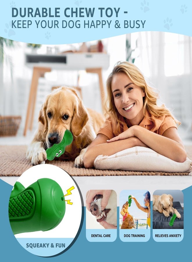 IPTPAS Durable Dog Chew Toy for Aggressive Chewers, Tough Natural Rubber Squeaky Dog Toy with Irresistible Beef Flavor, Dental Care, Teeth Cleaning & Boredom Relief for Medium & Large Dogs (Green) - Image 2
