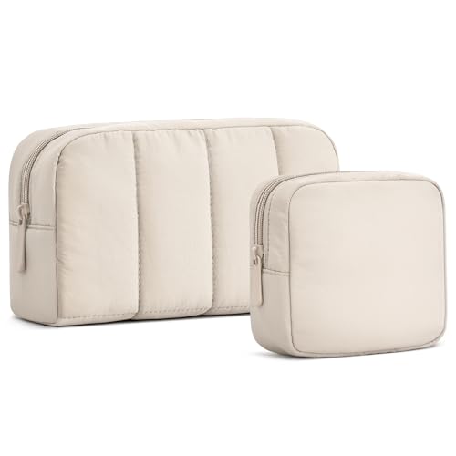 oscaurt 2 Pcs Makeup Bag Travel Toiletry Bag for Women Puffy Padded Cosmetic Pouch Purse Wideopen Makeup Organizer Case Travel Essentials - Image 1