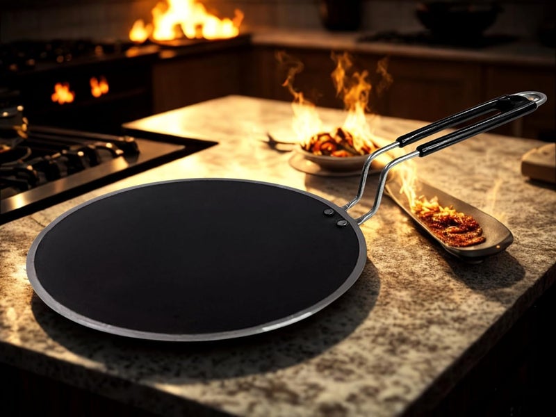 BARTN Pure Iron Tawa for Roti/Chapati with Strong Steel Handle | Premium Heavy Curved Loha Tava for Multipurpose Uses with Health Benefits | Non-Toxic, No Chemical Layers| 11 Inch, Steel Handle, 1.3 KG - Image 4