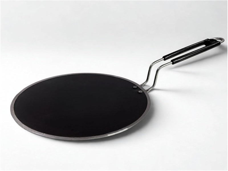 BARTN Pure Iron Tawa for Roti/Chapati with Strong Steel Handle | Premium Heavy Curved Loha Tava for Multipurpose Uses with Health Benefits | Non-Toxic, No Chemical Layers| 11 Inch, Steel Handle, 1.3 KG - Image 1