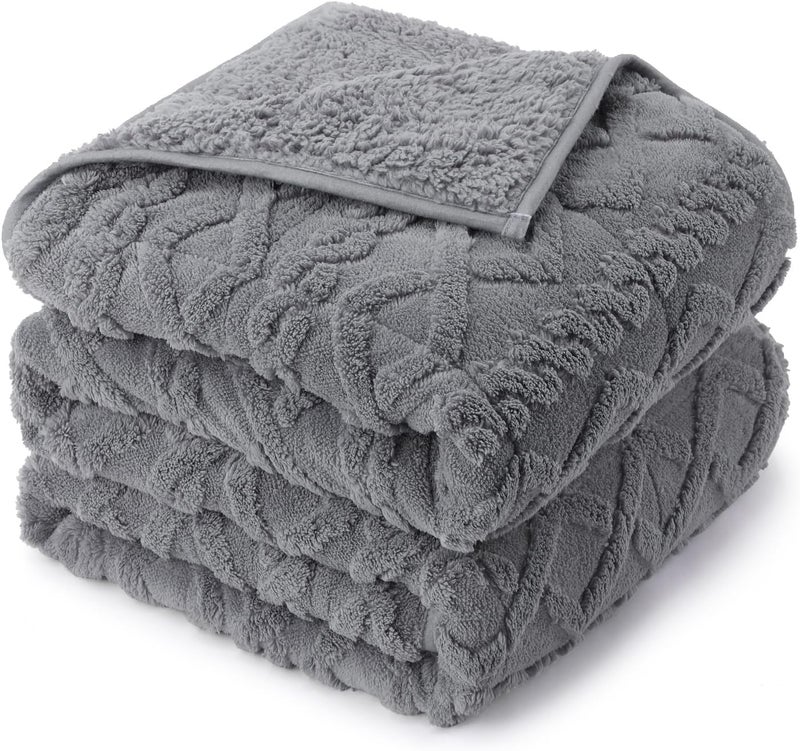 Drewin Weighted Blanket for Adults Twin Size 15 lbs, Dual Sided Soft Fuzzy Jacquard Sherpa Weighted Blankets for Sleeping, Cozy Fluffy Heavy Blanket for Couch Bed Sofa, Grey, 48 x 72 inches - Image 1