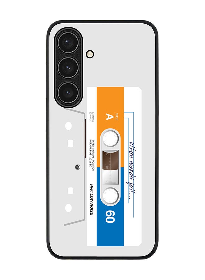 Stylizedd حافظة حواف سوداء متينة لهاتف سامسونج جالاكسي S24 FE، حافظة مرنة رفيعة مضادة للسقوط من TPU جل - عندما تفشل الكلمات (شريط أبيض) - Image 1