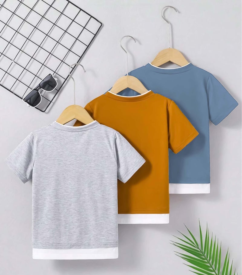 KYDA KIDS® Boys 100% Cotton Regular Fit Half Sleeve Solid Round Neck Tshirt for Boys (Pack of 3) - Image 2