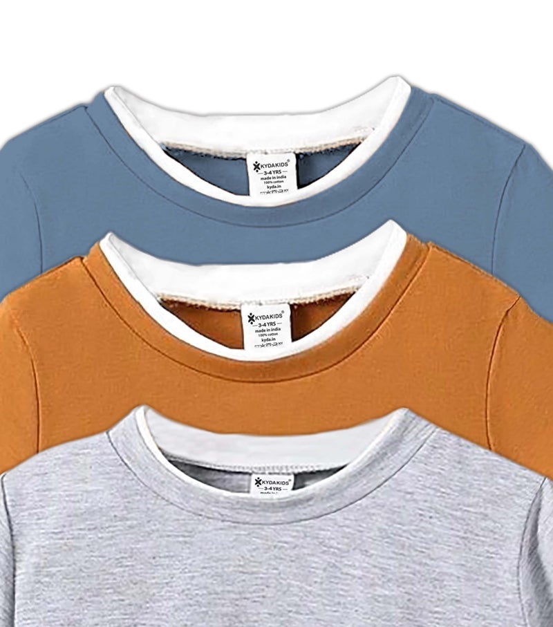KYDA KIDS® Boys 100% Cotton Regular Fit Half Sleeve Solid Round Neck Tshirt for Boys (Pack of 3) - Image 4