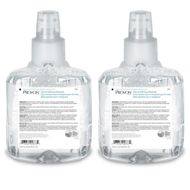 PROVON LTX12 Clear and Mild Foam Handwash EcoLogo Certified 1200 mL Foam Soap Refill for LTX12 TouchFree Dispenser Pack of 2  194102