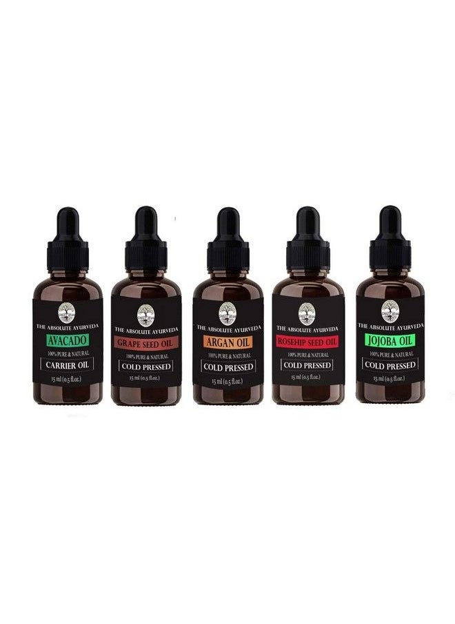 Sheer Veda - Essential Oils (Eo) Carrier Oils 15 Ml Each Set Of 5 Combo Pack Gift Set. (Carrier Oilargan Rosehip Jojoba Grapeseed Avocado) - Image 1