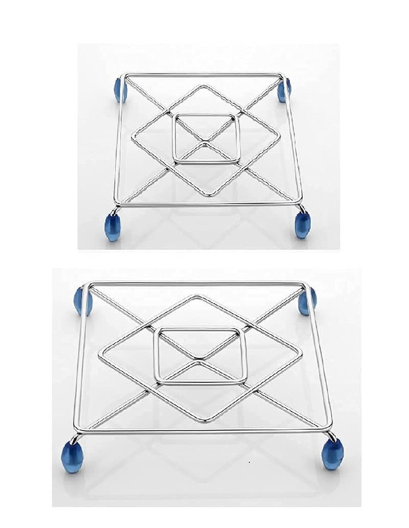 Elexiq Stainless Steel Square Hot Pots and Pans Metal Pot Holders MultiUse Great Heat Resistant Hot Pads for Kitchen Counter Upgrade Enlarged Hot Plate Holder Big Small Size 2 Pack - Image 1