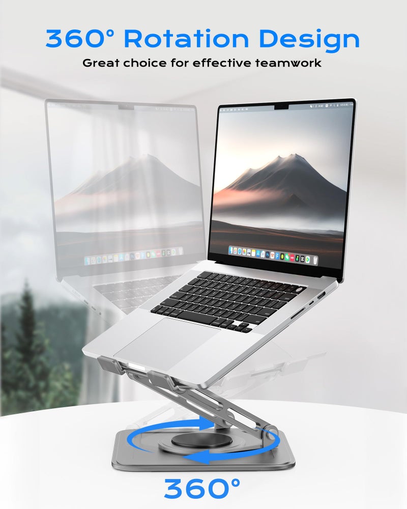 LOXP Adjustable Laptop Stand for Desk with 360 Base, Ergonomic Laptop Riser, Mount, Holder Notebook Computer Stand for MacBook Air Pro, HP, Dell, XPS, HP 16" Laptops - Gray - Image 2