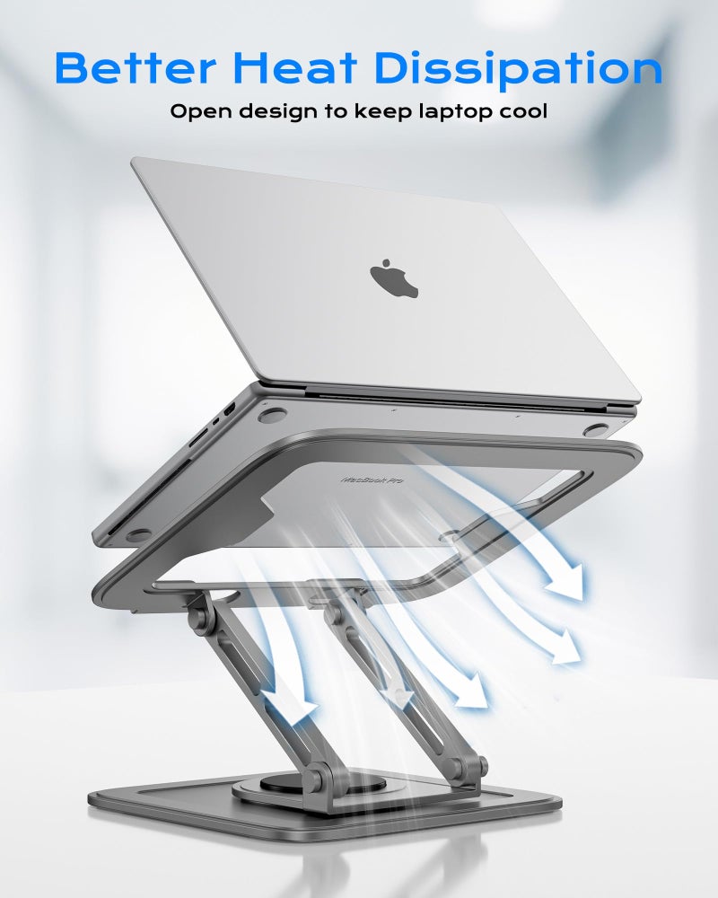 LOXP Adjustable Laptop Stand for Desk with 360 Base, Ergonomic Laptop Riser, Mount, Holder Notebook Computer Stand for MacBook Air Pro, HP, Dell, XPS, HP 16" Laptops - Gray - Image 4