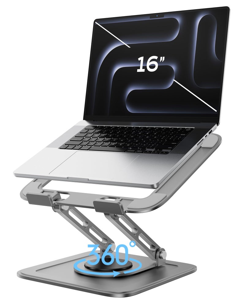 LOXP Adjustable Laptop Stand for Desk with 360 Base, Ergonomic Laptop Riser, Mount, Holder Notebook Computer Stand for MacBook Air Pro, HP, Dell, XPS, HP 16" Laptops - Gray - Image 1