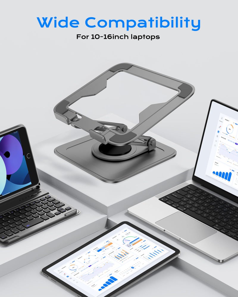 LOXP Adjustable Laptop Stand for Desk with 360 Base, Ergonomic Laptop Riser, Mount, Holder Notebook Computer Stand for MacBook Air Pro, HP, Dell, XPS, HP 16" Laptops - Gray - Image 5