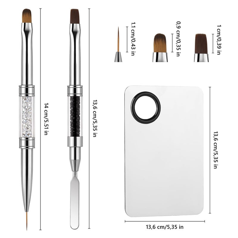GEMSANVA Double Ended Nail Builder Gel Brush and Palette Set,French Tip Brushes Hard Gel,Flat/Oval Nail Brushes,Liner Brush & Spatula,Nail Design Tools for Salon & DIY Useï¼ˆ3PCSï¼‰ - Image 1