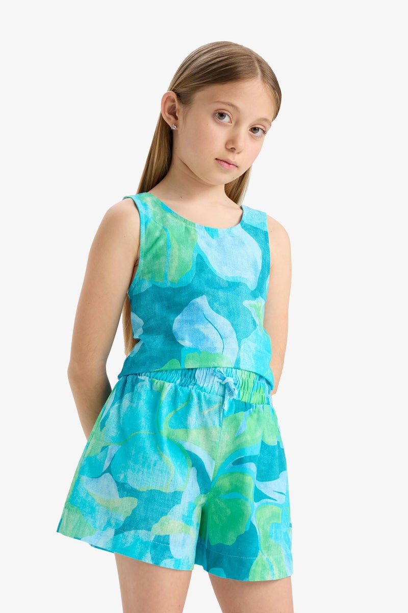 DeFacto Blue Girl Girl Elastic Waist Patterned Cotton Shorts Casual - Image 5