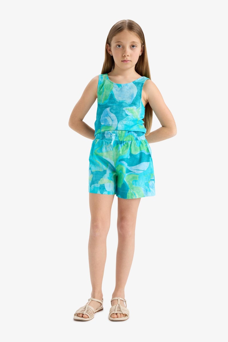 DeFacto Blue Girl Girl Elastic Waist Patterned Cotton Shorts Casual - Image 3