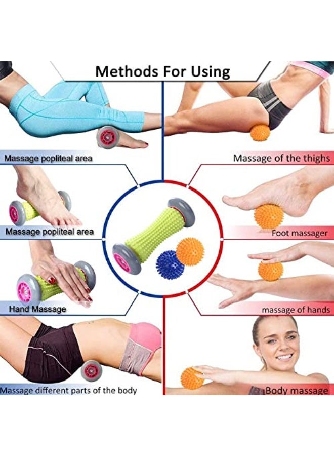 كرة تدليك القدم CHANEDE لتخفيف التهاب اللفافة الأخمصية ومدلك للانعكاسات لتدليك الأنسجة العميقة واستعادة الضغط على النقاط لتحسين استرخاء القدم والساق والظهر واليد، 1 كرة تدليك و2 كرة مدببة. - Image 2