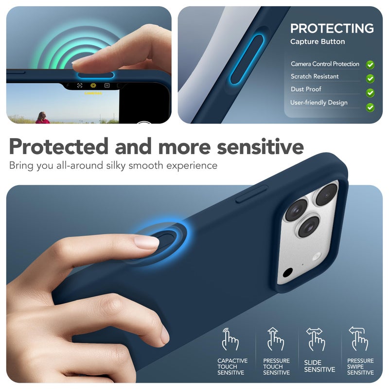 GONEZ Magnetic for iPhone 17 Pro Case, Compatible with MagSafe, [Screen Protector + Camera Lens Protector], Liquid Silicone Anti-Scratch Shockproof Protective Phone Case 6.3 inch, Dark Blue - Image 5