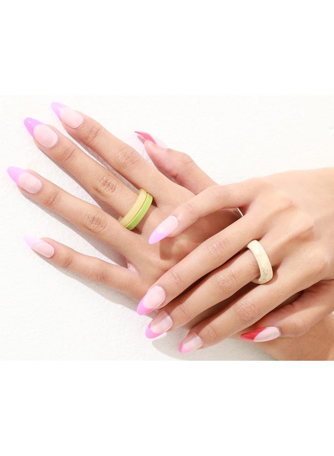PaintLab Press-On Nails Manicure Kit, Pink Tip - Almond, 24-Piece Set, Long-Lasting Fake Nails with Glue, File, Prep Pad & Cuticle Stick - Image 3